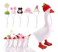 Lyreh 6pcs Porch Goose Outfits Hats, 7 Inch Mini Knitted Headwear with Adjustable Strap Assorted Colors Desk Goose Clothes Costume for Magnetic Geese Statue Key Holder Keychain Decoration