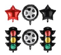 Lyreh 6pcs Traffic Light Balloon Set, Vivid Aluminium Film Traffic Sign Balloons Including Indicator Light Tires Stars for Kid Vehicle Race Racing Car Monster Truck Birthday Party Decorations