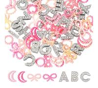 Lyreh 76pcs Junk Case Charms Set, Include Alphabet Rhinestones Beaded Star Bow Moon Heart Circle Flatback Charms for DIY Personalized Style Cell Phone Case Kit Jewelry Making Scrapbooking Crafts