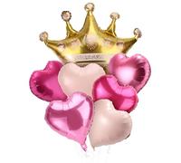 Lyreh 7pcs Heart Crown Balloons, Mixed Pink Aluminum Film Heart Shape Balloons Gold Crown Balloon Princess Decorations for Birthday Party Wedding Baby Shower