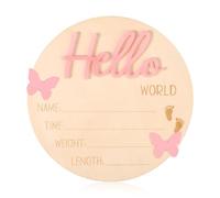Lyreh Baby Announcement Board, Wooden Hello World Welcome Newborn Plaque Baby Birth Name Sign Board for New Born Boys Girls Photo Props Hospital Nursery Home