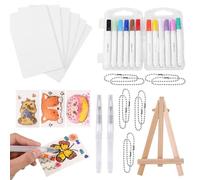 Lyreh Magic Foam Texture Painting Kit, Foam Texture Blank Painting Paper Mini Easel Bead Necklace DIY Bubble Drawing Pens for Art Supplies