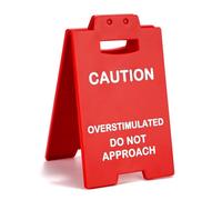 Lyreh Mini Desk Warning Sign, Acrylic Office Caution Overstimulated Do Not Approach Mini Caution Sign Funny Desktop Decoration Supplies for Office Team Table Bedroom Study Room (Red)