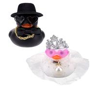 Lyreh Pair Set of 2 Small Wedding Rubber Ducks, Miniature Bride Groom Duckies Mini Tiny Couple Ducky for Marriage Ceremony Gift Marry Blessings Decor (Black & White)