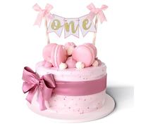 Lyreh Pink Bow Ribbon One Cake Topper 1, Sweet Bowknot First Cake Toppers 1st Birthday Cakes Decoration Bow Themed Party Supplies for Birthday Baby Shower