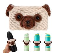 Lyreh Positive Pug Crochet Water Bottle Sleeve for Owala FreeSip Twist Series 24oz 32oz 40oz, Decorative Crocheted Water Bottle Cover for Inspirational Gift Graduation Gift(Khaki)