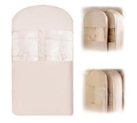 Lyreh Self Compression Hanging Garment Bag, 43.31x22.83in Dust-Proof Space Saving Clothes Hanging Bags with Self Compression Zipper and Transparent Window for Closet Storage(Oatmeal Color)