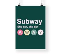 Lyric-Inspired Poster - She Got Away Print | Deep Green Modern Music Wall Art with Bold Typography & Subway Sign Design | Home Decor