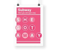 Lyric-Inspired She Got Away Pink Subway Art Print | Modern Music Poster with Bold Typography | Fun Wall Art | Home Decor