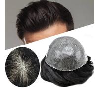 LYRICAL HAIR Men Hair Replacement Systems Thin Skin Toupee Full PU Injection Mens Wig Units Black Color Real Natural Human Hair Piece (8X10-1B# Off Bl