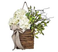 Lyricalist Spring Wreath - 17.7in Rustic Artificial Hangable Hydrangea, Front Door Outside Decor | Fake Silk Flowers in Baskets, Artificial Faux Flowers Suspending for Courtyard Garden Decor