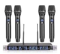 LyricLoom 4-Channel UHF Wireless Microphone System, with 4 Metal Handheld Cordless Mic, Stable Fixed Frequency Signal Transmission, Range of 230-280ft, Suitable for Karaoke, Churches, Singing.