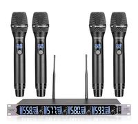 LyricLoom 4-Channel UHF Wireless Microphone System, with 4 Metal Handheld Cordless Mic, Stable Fixed Frequency Signal Transmission, Range of 230-280ft, Suitable for Karaoke, Churches, Singing.