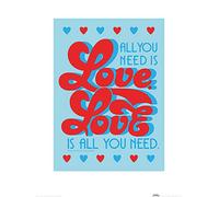 Lyrics by Lennon & McCartney All You Need is Love Retro Art Prints, Paper, Multi Coloured, 60 x 80cm