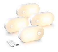 Lyridz Motion Sensor Night Light, 1-20LM Stick on Mini Nightlight Rechargeable Warm White LED Light, Stepless Adjustable Brightness for Bedroom, Kitchen, Stairs, 4Pack