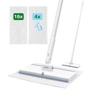 LyriFine Sweep and Mop, 1s Pad Install and Detach, 2-in-1 Dry & Wet Floor Mopping and Sweeping Kit, Water Squeegee Mops for Floors Cleaning, Floor Mop for Hair, Dust, Dirt, 15 Dry Pads & 4 Wet Pads