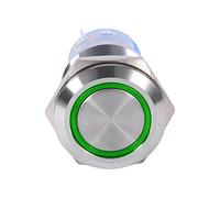 lyrlody 19mm Self Locking Switch Stainless Steel LED Button Switch 12V IP65 1NO1NC Latching Push Button Flat Head for Outdoor Panels Control Boxes Equipment (green)