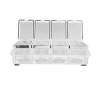 lyrlody 4 Cell Clear Seasoning Rack Box Storage Container with Cover Spoon Piece Cruet and Rack for Kitchen Freezable, Pots Seasoning Storage, Acrylic Condiment Jars