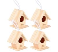 lyrlody 4Pcs Wooden Bird House Hanging Bird Nesting Box Platane Wood 7 X 7.5 X 6cm with Rope for Garden Courtyard Tree Branch Outdoor Resting and Decoration