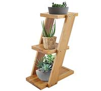 lyrlody Flower Stand, 3 Tier Small Potted Plant Holder Desktop Bamboo Potted Plant Display Shelf Succulent Pot Storage Rack for Cactus Herbs Planter Stand Window Box, Approx.9.8×7.1×3.6inch
