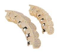 lyrlody Gold Plated Teeth Brace Braces Tooth Caps Hip Hop Teeth Decoration Reusable Odorless Easy to Wear Remove with Tweezers and Fixing Wax for Halloween Party (Gold)