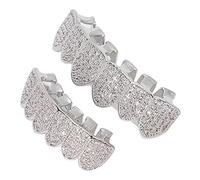 lyrlody Gold Plated Teeth Brace Braces Tooth Caps Hip Hop Teeth Decoration Reusable Odorless Easy to Wear Remove with Tweezers and Fixing Wax for Halloween Party (Silver)