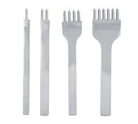 lyrlody Leather Punch Stitching Punch Lacing Chisel 4pcs 3mm Spacing 1+2+4+6 Prong High Carbon Steel Rhombus Tooth Leathercraft Tools with White Steel Handle for Even Tidy Holes