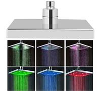 lyrlody LED Shower Head,7 Colors Changing Romantic Light 8inch Square Chrome Face Rainfall LED Shower Head High Pressure Top Spray Fixed Showerheads for Home Bathroom