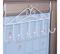 lyrlody Over The Door Hook Rack Iron Door Hanger Hooks with 7 Detachable Hooks 42.5 X 24.5cm for Towels Coats Handbags in Bedroom Bathroom Closet (White)