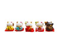 lyrlody Pack of 5 Mini Maneki Neko Cats, Japanese Lucky Cat Statuettes with Flowing Lines and Bright Colors, for Car Table or Shelf