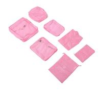 lyrlody Packing Cubes Set Polyester Luggage Packing Organizers 7 Piece Mesh Suitcase Organizer Multiple Sizes with Shoe Bag for Travel Family Trip Business Use (Pink)