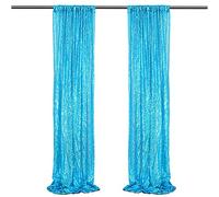 lyrlody Sequin Backdrop Curtain Tulle Backdrop Wedding with Rod Pocket for Party Photo Decoration 2x2FT (Blue)