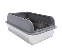 lyrlody Stainless Steel Cat Litter Box Semi-Enclosed High Sided with Lid Anti Splash Odorless Easy Clean for Large Cats Multi Cat Home (Large Size 3.8x7.8cm)