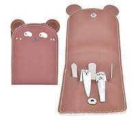 lyrlody Stainless Steel Nail Clipper Set Portable Manicure Kit 5 Pieces with Nail File Ear Pick Tweezers Non Slip Handle Compact PU Case for Travel Home Adults (#2)