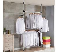 lyrlody Telescopic Clothes Rail, 2 Poles 2 Bars Heavy Duty Clothes Drying Rack Foldable Telescopic Coat Hanger Wardrobe Organiser DIY Tidy Rail Stainless Steel Garment Rack Adjustable 281-329cm