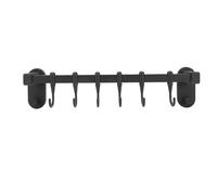 lyrlody Wall Mounted Kitchen Utensil Rack, Carbon Steel Adhesive Hanging Rod with 6 Hooks, No Drill Space Saving Holder for Pot Lids Spatulas Spoons in Kitchen (Silver Black 40cm / 15.7in)