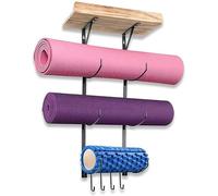 lyrlody Yoga Mat Rack Wall Mount Yoga Mat Organizer Holder with Floating Shelf and 4 Hooks for Hanging Foam Roller Band Workout Equipment Home Gym Accessories