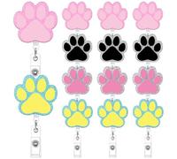 Lyrow 16 Pcs Vet Tech Badge Reels Bulk Dog Paw Retractable ID Badge Reel Cute Acrylic Holder with Alligator Clip for Vet Tech Nurse Medical Doctor Decor Staff Accessory Veterinary Hospital Gift