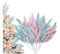 Lyrow 20 Pack Christmas Leaf Picks Decor 13" Pink Blue Artificial Glitter Leaves Christmas Tree Picks and Sugar Pastel Xmas Tree Confetti Pick for Vase DIY Wreath Garland Crafts Fireplace