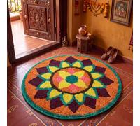 Lyrow 20in Diwali Decorations for Home Rangoli Mat for Gruh Pravesh Ganesh Chaturthi Decoration Indian Diwali Lotus Decor Pooja Floral for Indian Traditional Pooja Festival New Year Entrance Gift