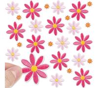 Lyrow 24 Pcs 3 Sizes Daisy Flower Iron on Patches Cute Clothing Embroidered Sew on Applique Patches for Bags, Hats, Backpacks, Clothes, DIY Accessories Decoration(Turmeric, Light Pink, Coral Red)