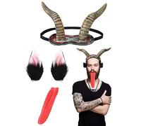 Lyrow 3 Pcs Christmas Krampus Accessory Christmas Costume Set Includes Antelope Horn Headband Horns Cosplay Fake Tongue Props Anime Ear Hair Clips Ear Barrettes for Women Men Adult Party Photo Booth