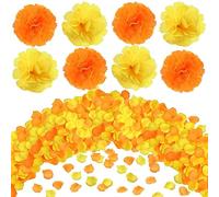 Lyrow 3100 Pcs Day of The Dead Marigolds and Rose Petals Set Orange Yellow 100 Marigold Heads 3000 Rose Flower Petals Marigold Flowers Flower Petals for Decoration DIY Garland Craft Diwali Halloween