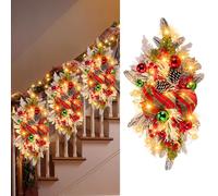 Lyrow 4 Pcs Cordless Prelit Christmas Artificial Swags 24" Xmas Stairway Swag Teardrop Trim Christmas Staircase Decoration Battery Operated Garland for Indoor Outdoor Railing Decor(Classic Style)