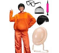 Lyrow 4 Pcs Halloween Criminal Costume Accessories Include Short Black Wig Inflatable Fake Belly Black Square Glasses for Halloween Tracksuit Set Cosplay Accessories