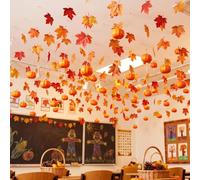 Lyrow 60 Pack Fall Decorations Pumpkin Hanging Ornaments Maple Leaf Rustic Thanksgiving Ceiling Decor for Home Classroom Autumn Party Decor Harvest Festival Supplies Farmhouse Holiday Floating Garland