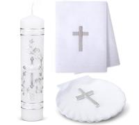 Lyrow Baptism Candle Set Complete Christening Gift Kit with Shell, Candle & Towel, Silver Communion for Baptism, First Holy Communion, Catholic Sacraments