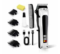 LyroX Professional Hair Clipper for Men, Cordless Beard & Hair Trimmer with LED Display, Rechargeable Type-C Grooming Kit with Guide Combs (White)