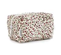 LYSANDE Floral Puffy Quilted Makeup Bag, Cosmetic Pouch, Travel Toiletry Tote, Red Floral Quilted Makeup Bag