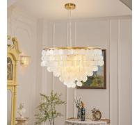 LYSDjia Chandelier Creativity living room Natural Shell 6-Lights Modern Ceiling Pendant Light Fixture Coastal White Chandeliers for Kitchen Bedroom Entryway Foyer Restaurant Bar Lighting